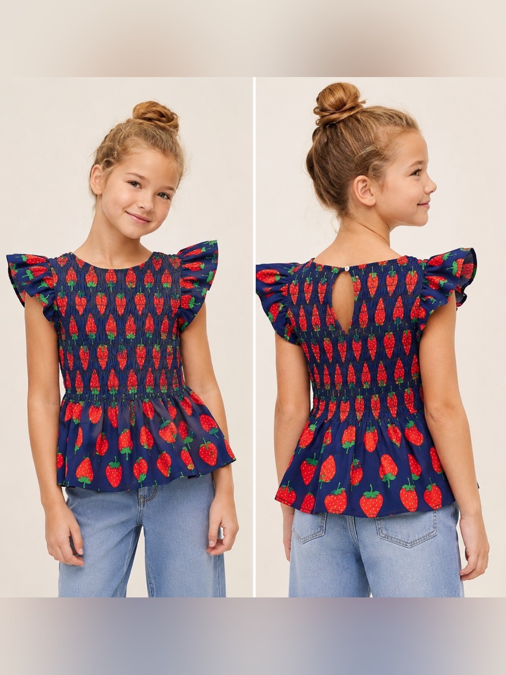 Kate Spade New York x Target Girls Strawberry Smocked Peplum Top Size L NWT